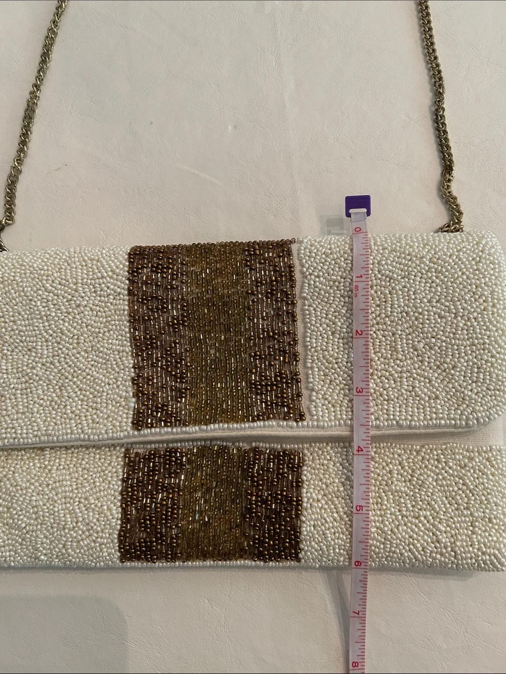 Beaded White and Brown Purse